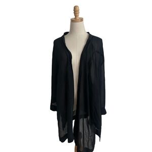 Citron Santa Monica Black 100% Silk Sheer Open Front Kimono Cardigan Jacket